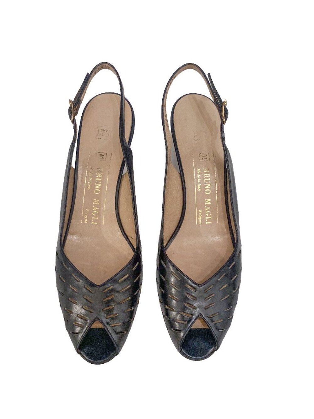 Vintage BRUNO MAGLI Black Peep Toe Slingback Pumps 6.5 N Dark Academia